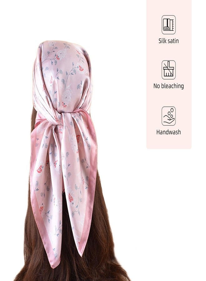 EIysee Head Scarf for Women Like Silk Scarf Hair Scarf Printed Square Scarf Bandanas for Sleeping 27 Inches (Small Floral-Pink) - Image 2